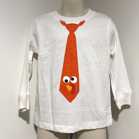 🦃THANKSGIVING 2T Turkey Tie LS White Shirt - Picture 2 of 4