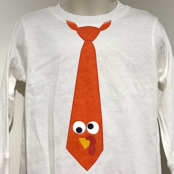 🦃THANKSGIVING 2T Turkey Tie LS White Shirt - Picture 3 of 4