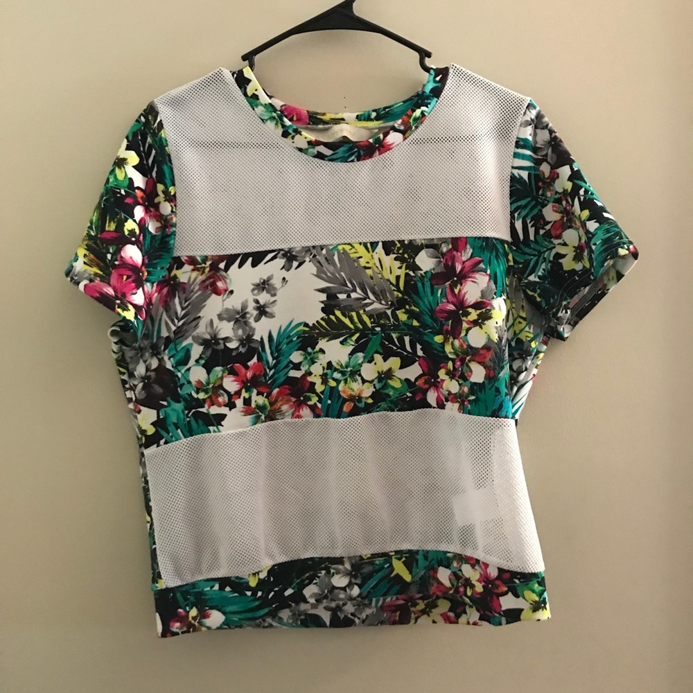 Tropical Printed/Mesh T-Shirt