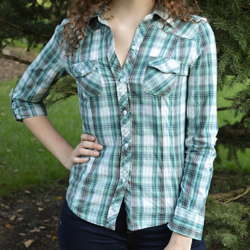 Teal / Green Plaid Shirt