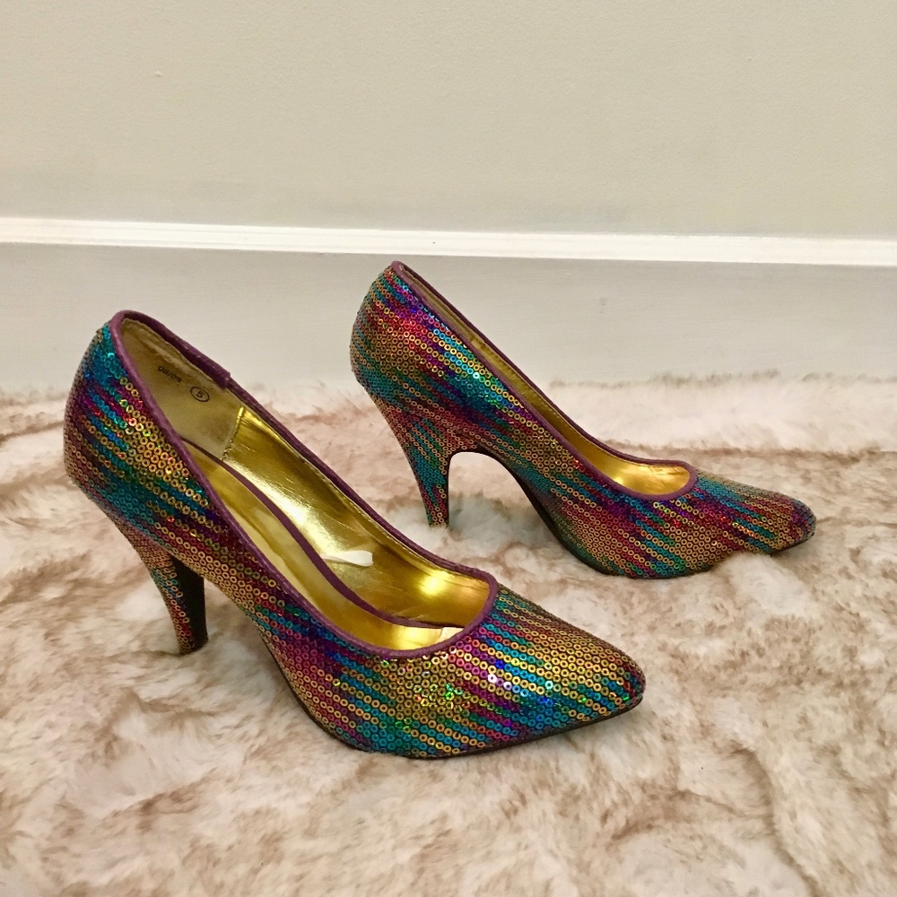 Rainbow Sequin Heels