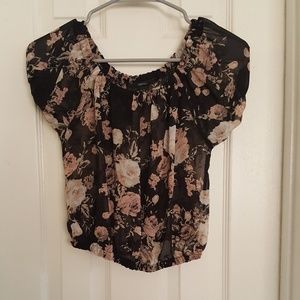 Floral mesh knit crop top