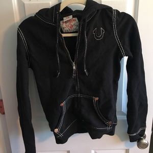 True Religion Black Zip Up Hoodie XS