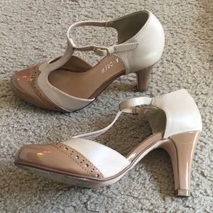 Chelsea Crew Vintage T-strap Heels in Nude