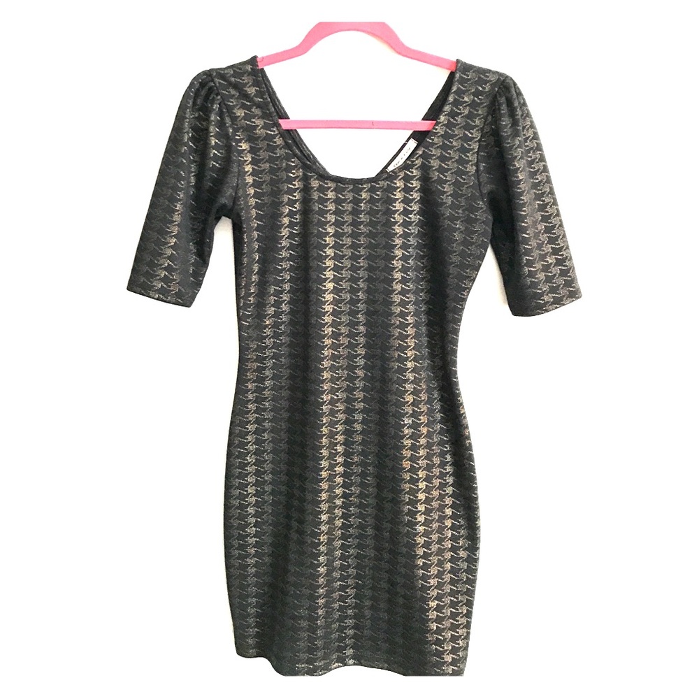 Tea n Rose Houndstooth Black and Gold Dress