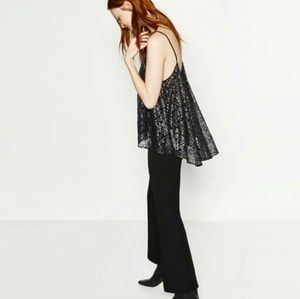 ZARA Shiny Strappy Flowing Lace Lined New Camisole Top Size M