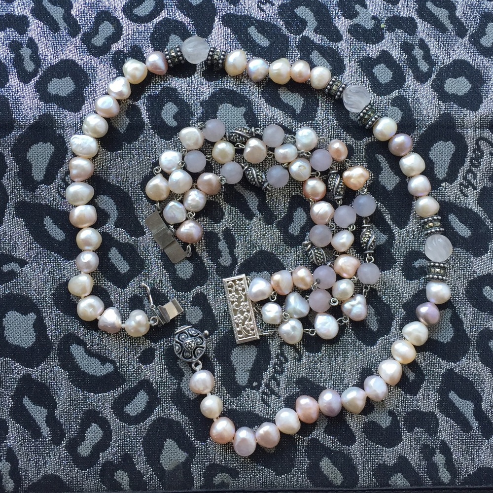 Estate Set Sterling Pearl Necklace & Bracelet