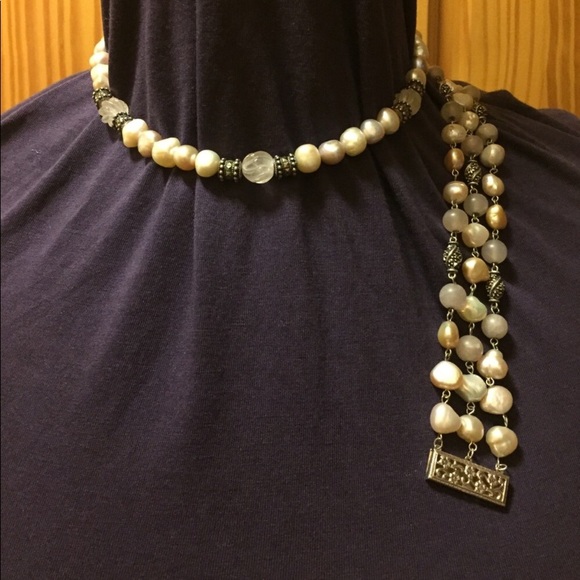 Estate Set Sterling Pearl Necklace & Bracelet - Picture 2 of 8