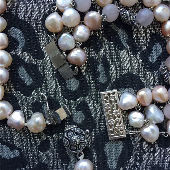 Estate Set Sterling Pearl Necklace & Bracelet - Picture 5 of 8