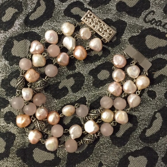 Estate Set Sterling Pearl Necklace & Bracelet - Picture 7 of 8