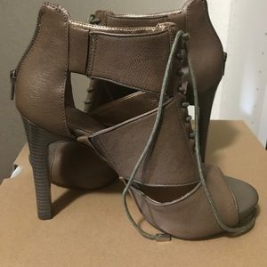 Peep toe lace up booties