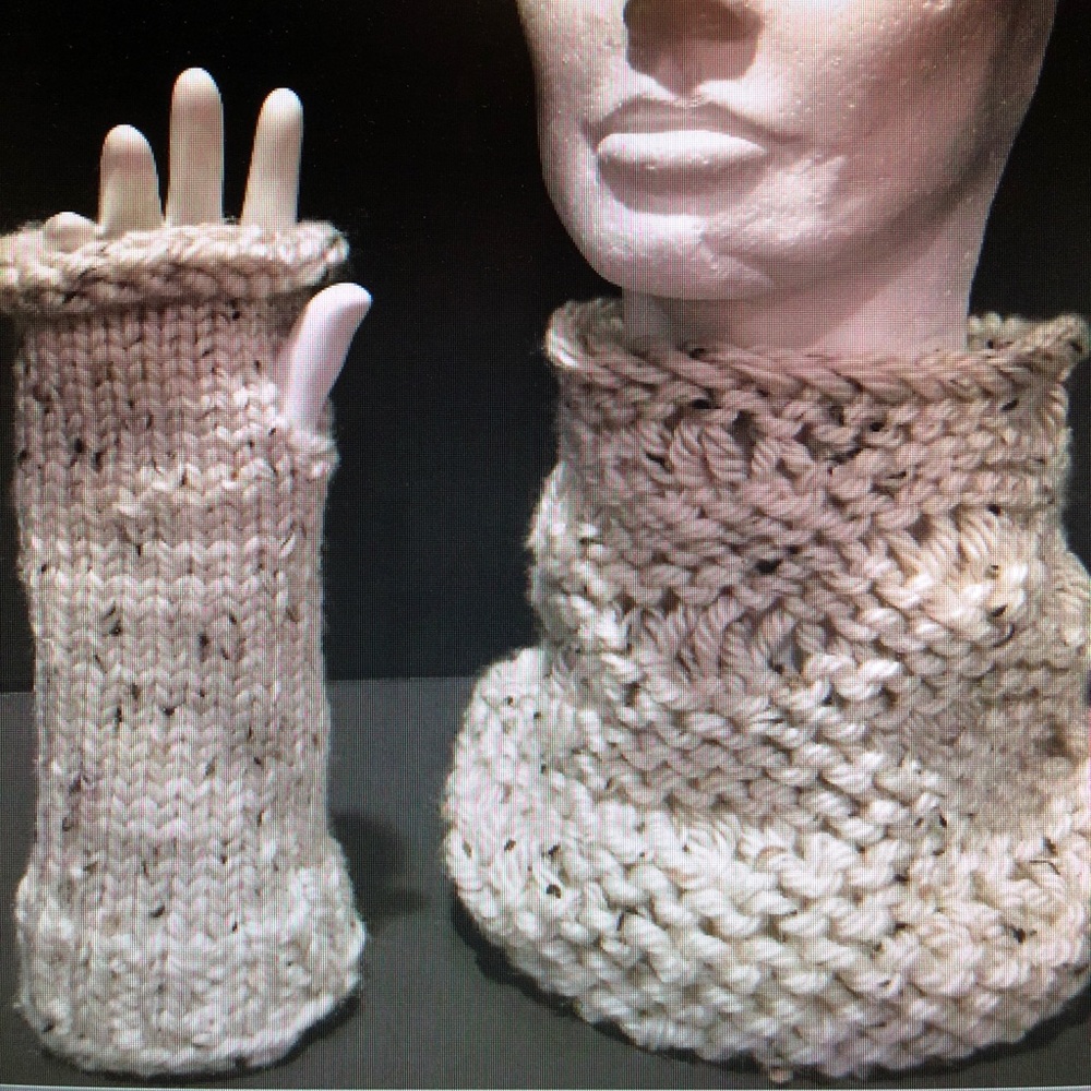 Knitted Chunky Cowl and Matching Fingerless Gloves