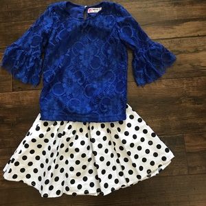 Royal blue lace shirt and skirt