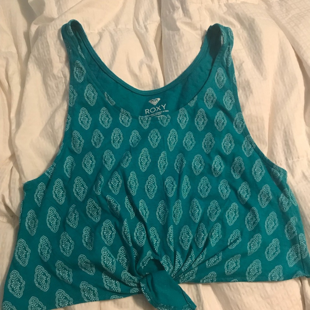 Roxy blue print pattern crop tie top