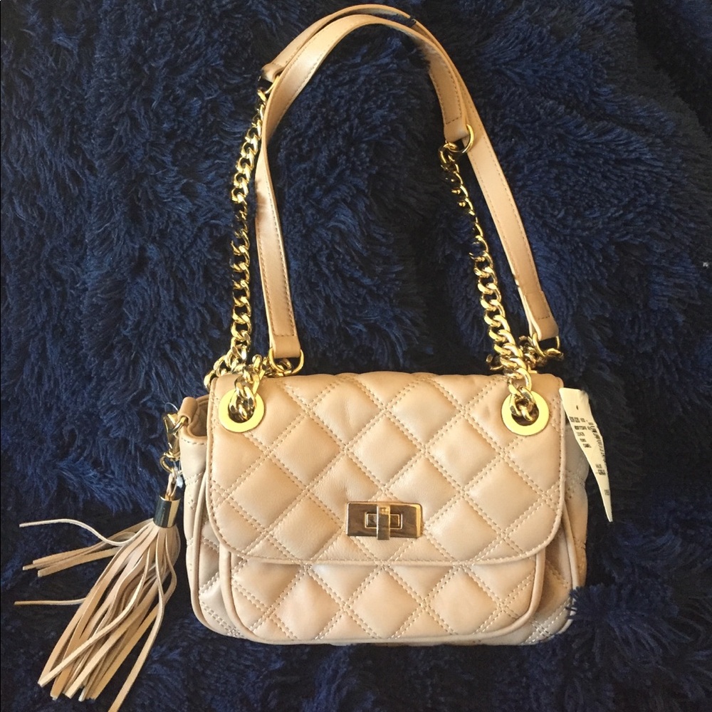 SAKS BLACK LABEL Camel quilted crossbody bag.
