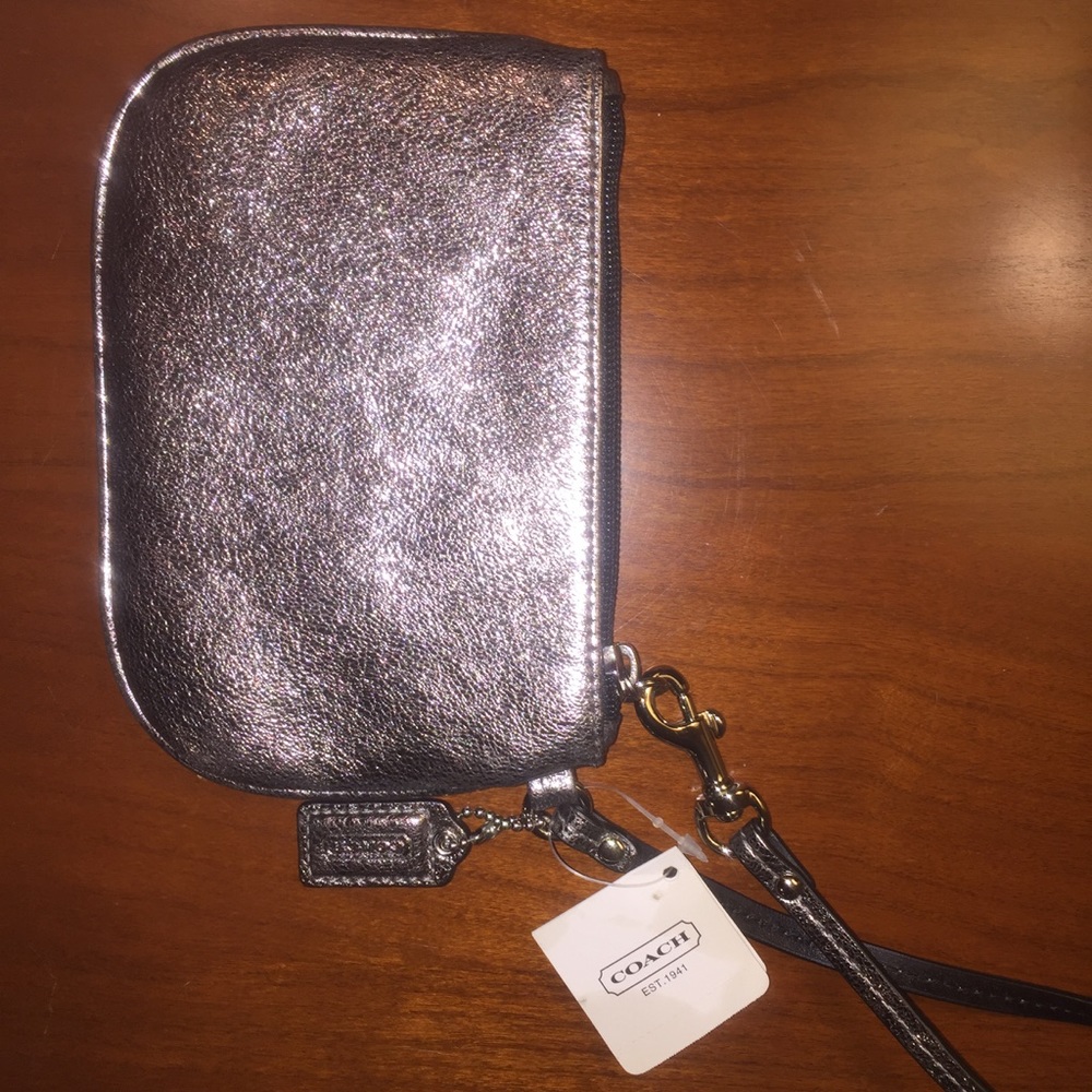 Silver Metallic Coach Wristlet