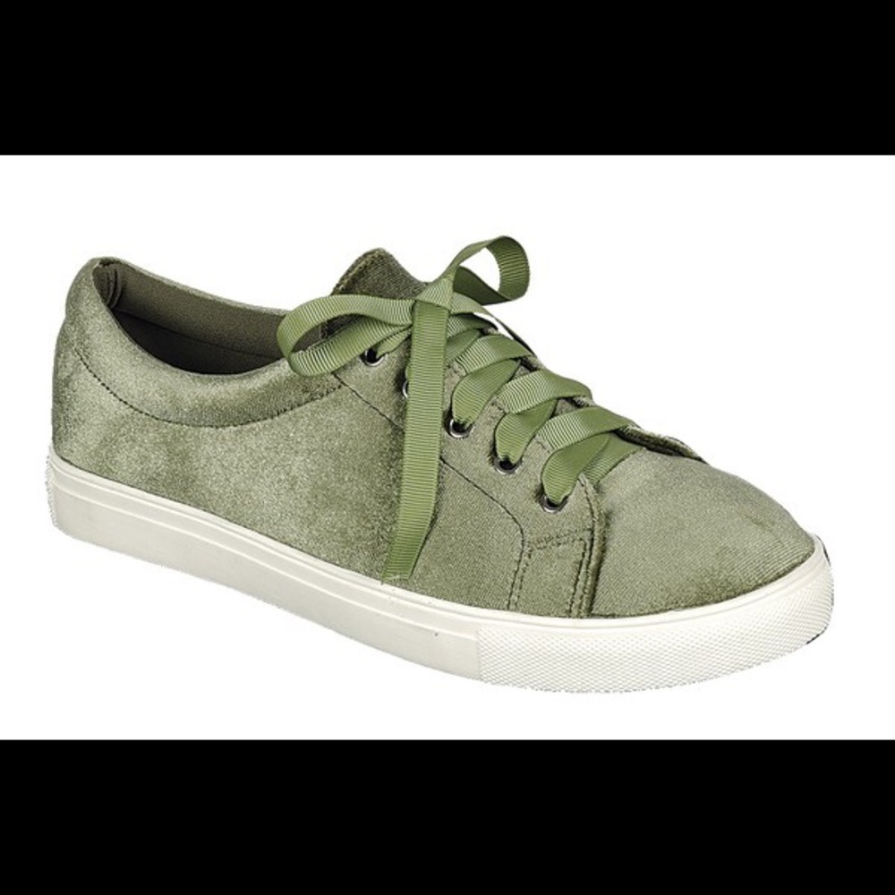 NWT Olive Lace Up Velvet Sneakers - Picture 2 of 3