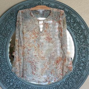 CAbi l/s silk tunic.Embellished neckline. Size M CAbi l/s silk tunic.Embellished neckline. Size M