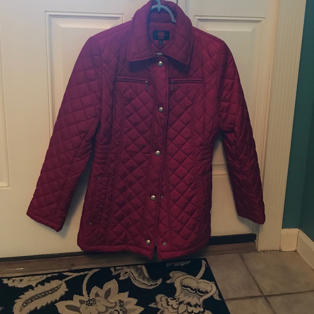 Ladies red quilted driving coat