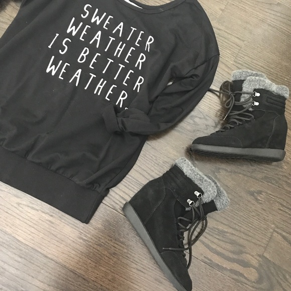 Nine West Shoes - NWOB Nine West Black Suede Fur Wedge Booties