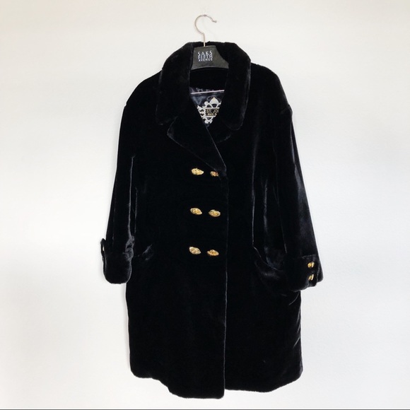 St. John Jackets & Blazers - ST JOHN COAT Black Faux Fur gold buttons sz 10