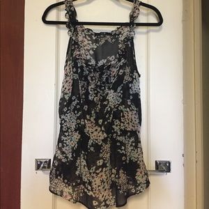 Sheer Black and Floral Blouse - Size M