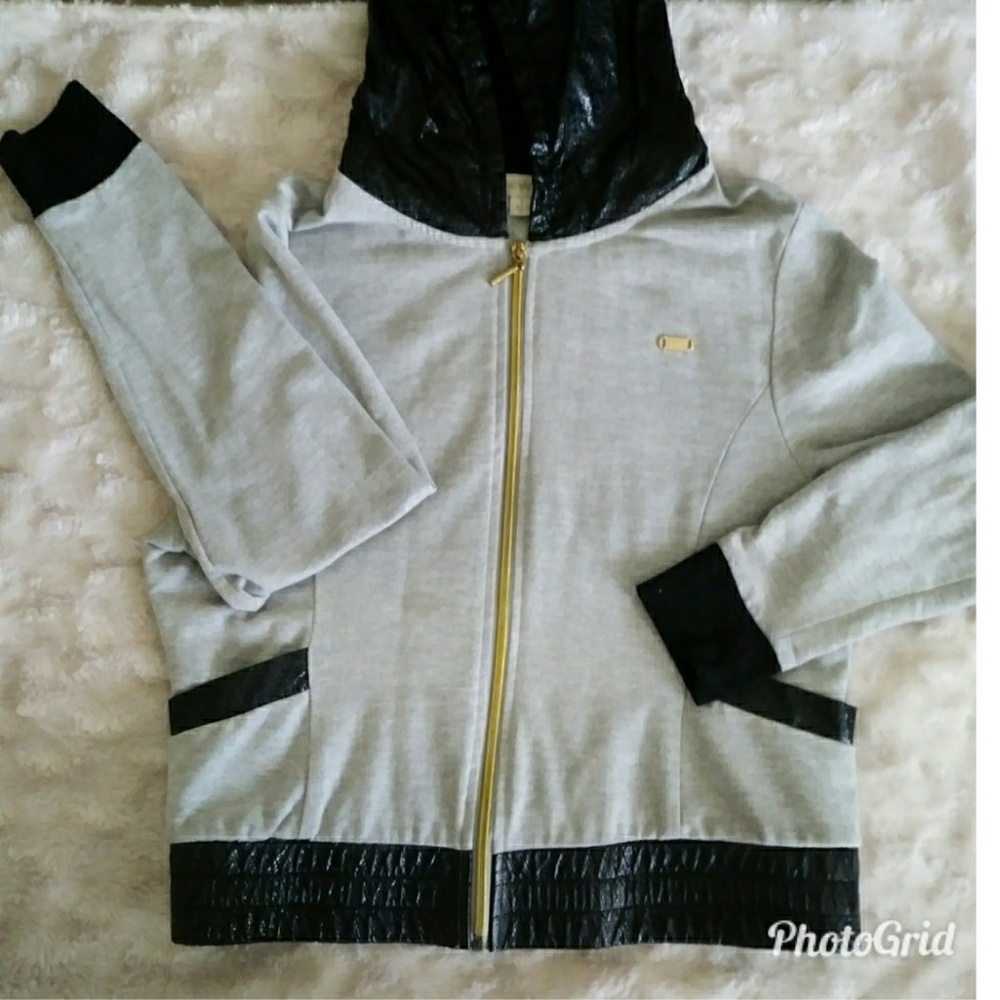 Grey black and gold zip up sweater