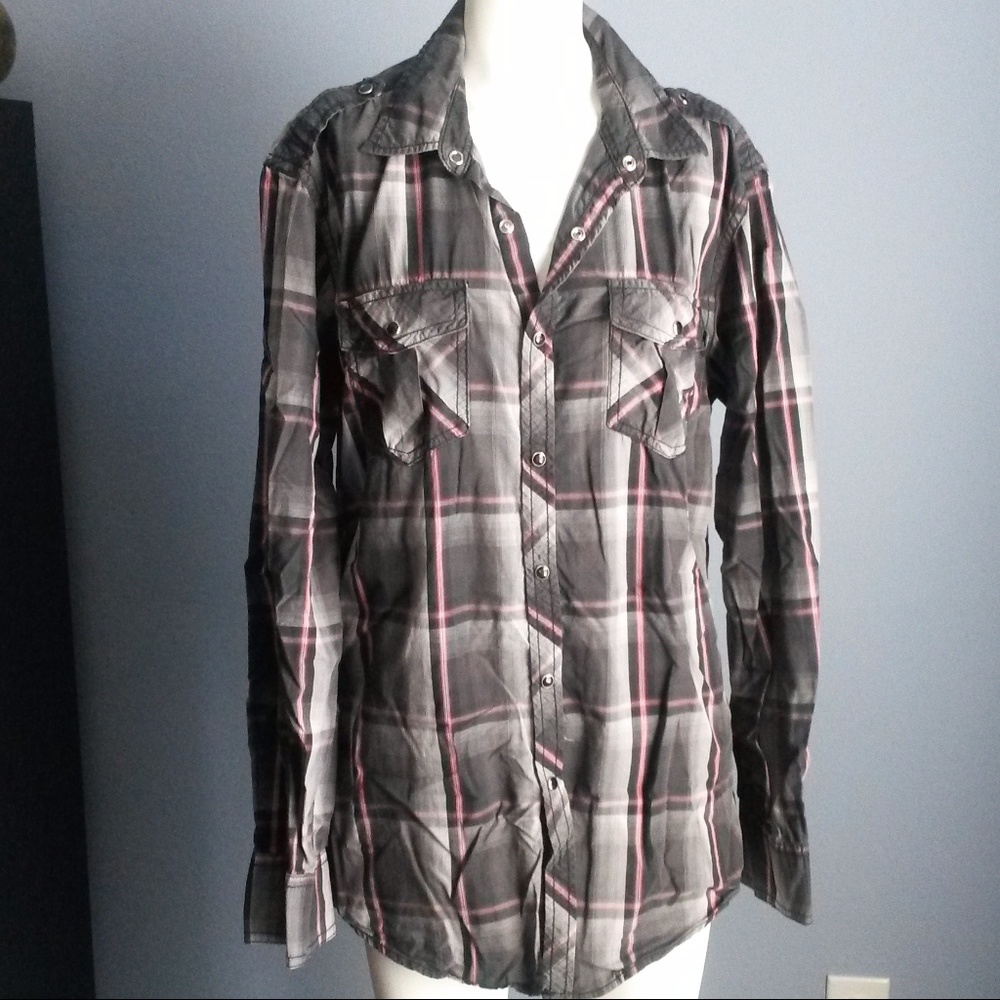 INC Plaid Slim Fit Shirt w/Embossed Buttons