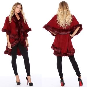Faux fur poncho cape