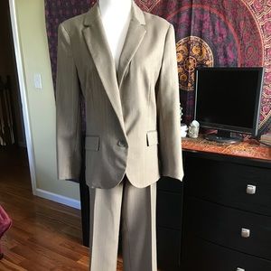 tan with gold pin strip size 10 pant and 12 jacket