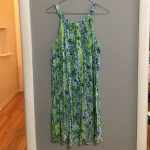 Peppermint Bay green and blue high neck mini dress
