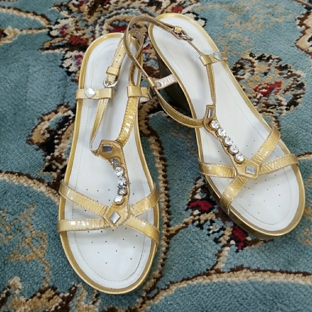 Geox Respira gold crystal wedge sandals 9.5M