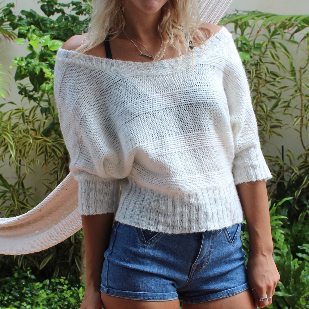 Cream Slouchy Crop Sweater
