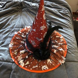 Orange, black, and silver witches hat.