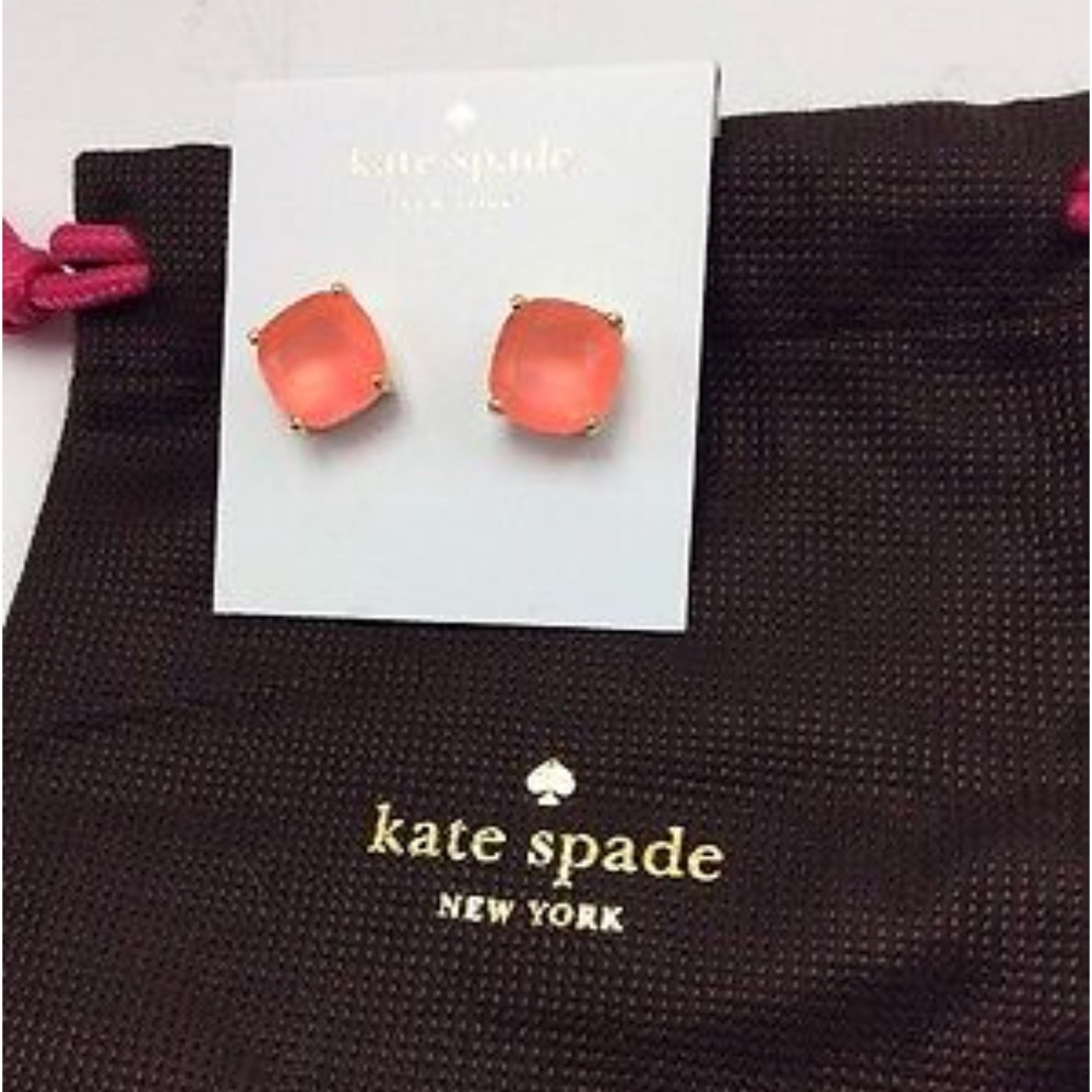 KSNY Gold Plated Flo Pink Square Stud Earrings