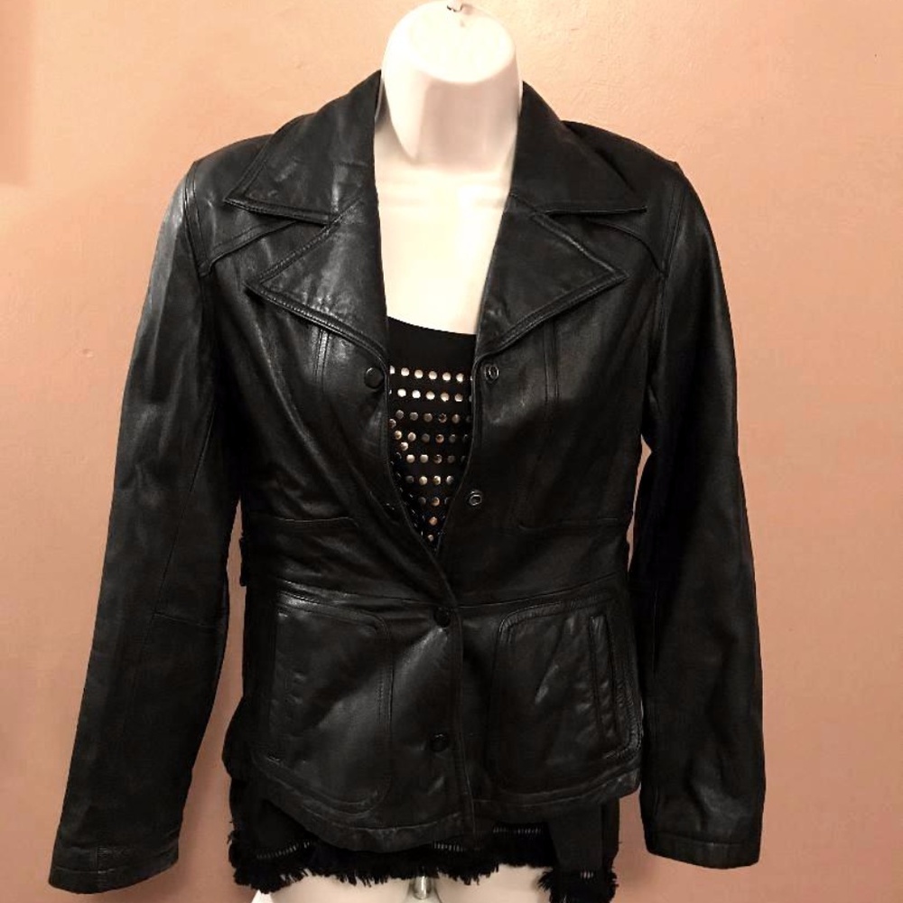 Wilson's Black Leather Jacket Snap Front SOFT! XS