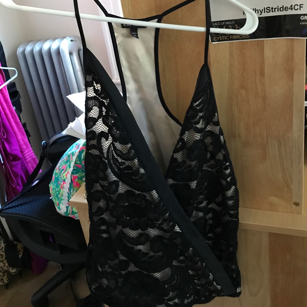 Express black lace deep v top