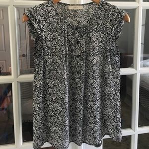 Black and white floral blouse. LOFT.
