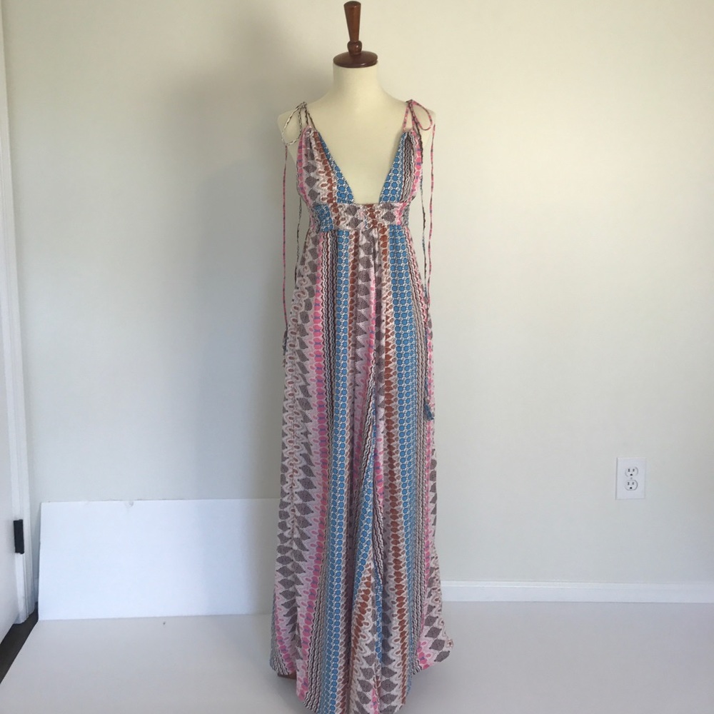 Long Print Plunging Neck Dress