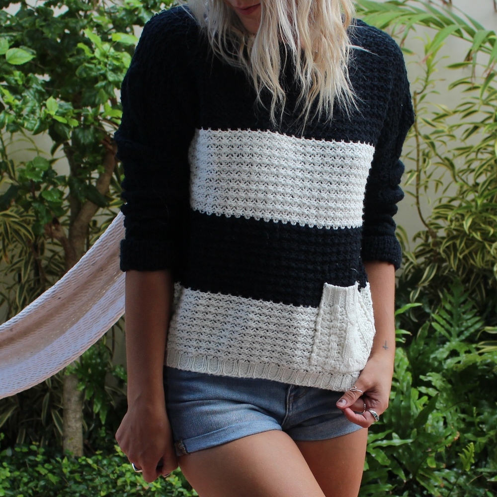 Striped Chunky 3/4 Sleeve Sweater