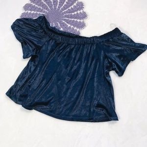 Xhilaration Navy Velvet Off The Shoulder Crop Top Xhilaration Navy Velvet Off The Shoulder Crop Top