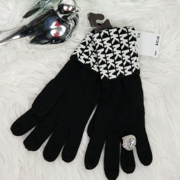 MICHAEL KORS GLOVES MITTENS BLK / WHITE - Picture 2 of 3