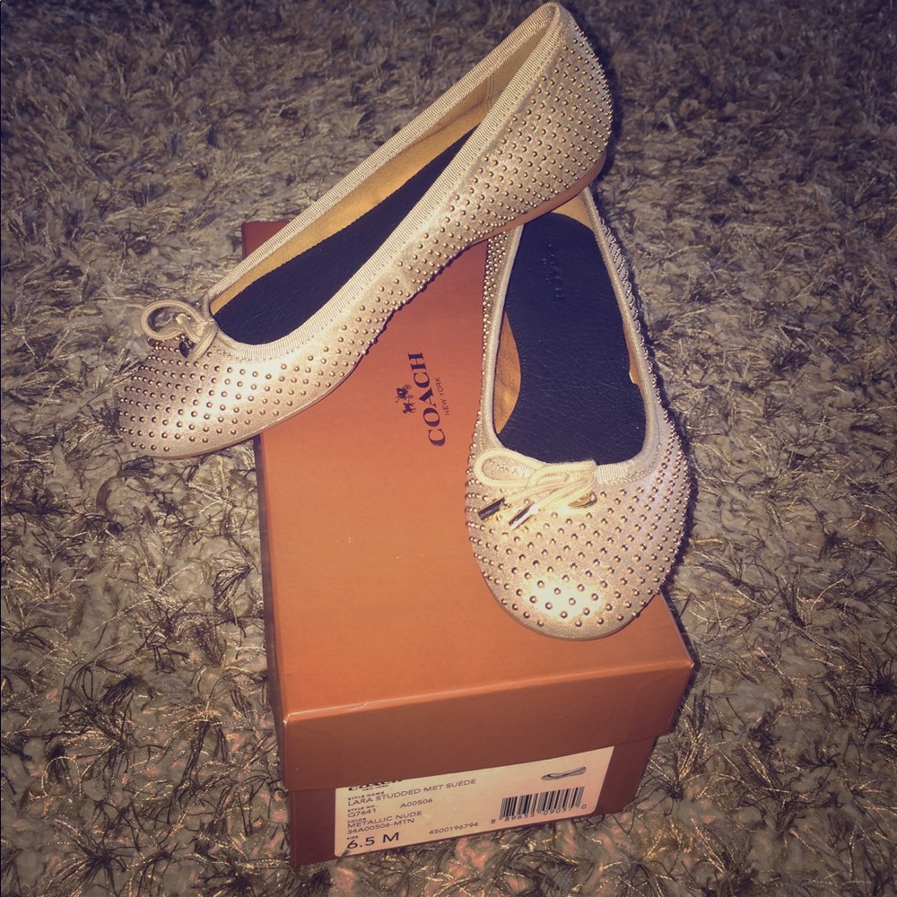Coach Lara studded metallic flats NEW