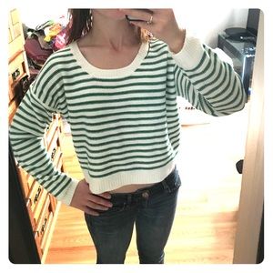 Green and white striped sweater