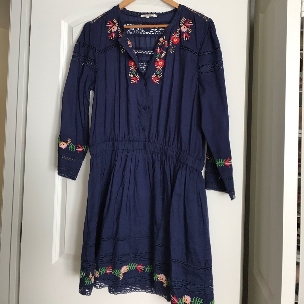 Navy blue embroidered dress