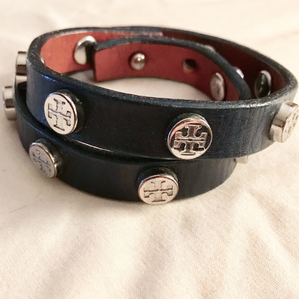 Tory Burch logo double wrap leather bracelet