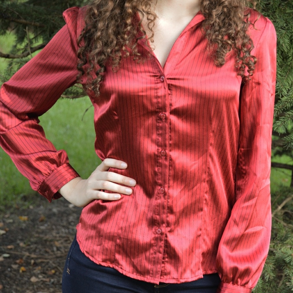 Sexy Silky Red Button Down Shirt