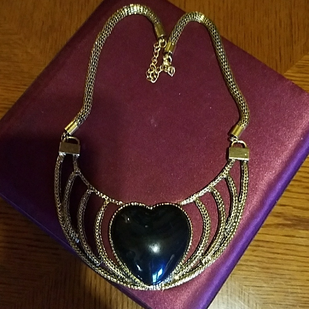 Black and Gold Heart Statement Necklace