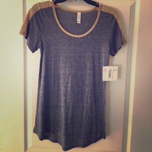 LuLaRoe Classic T Heather blue and tan