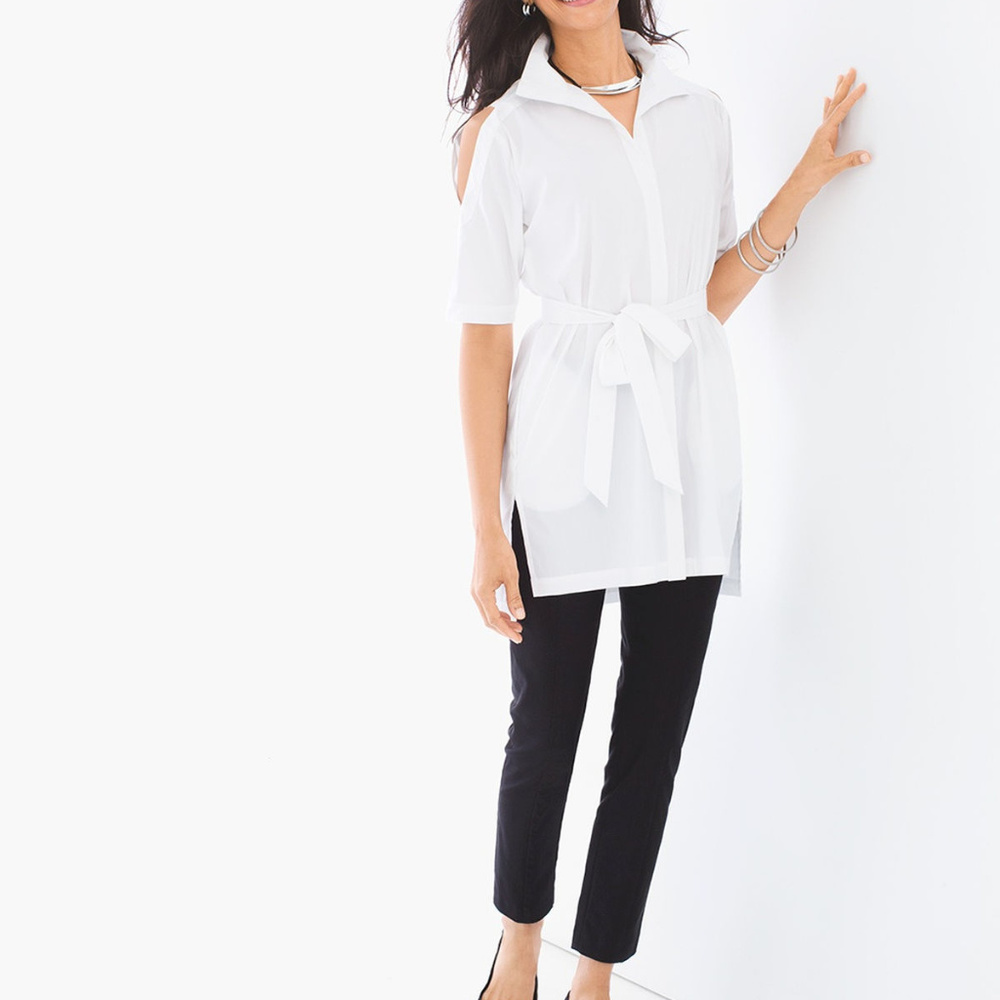 *ONLY 1 LEFT* Cold Shoulder Poplin Shirt - Picture 3 of 4